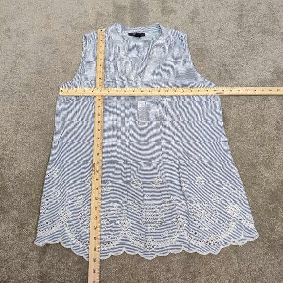 Style & Co Women's Boho Tunic Dress Blue White Striped Size Medium Eyelet Floral - Picture 6 of 8